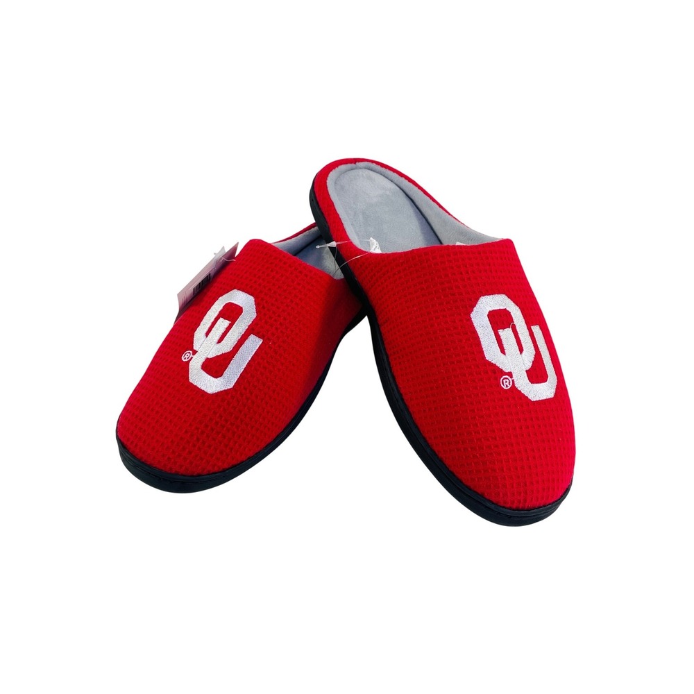 FOCO Oklahoma Sooners Waffle Scuff Slippers Red OU Logo Size Large 11-12 NEW